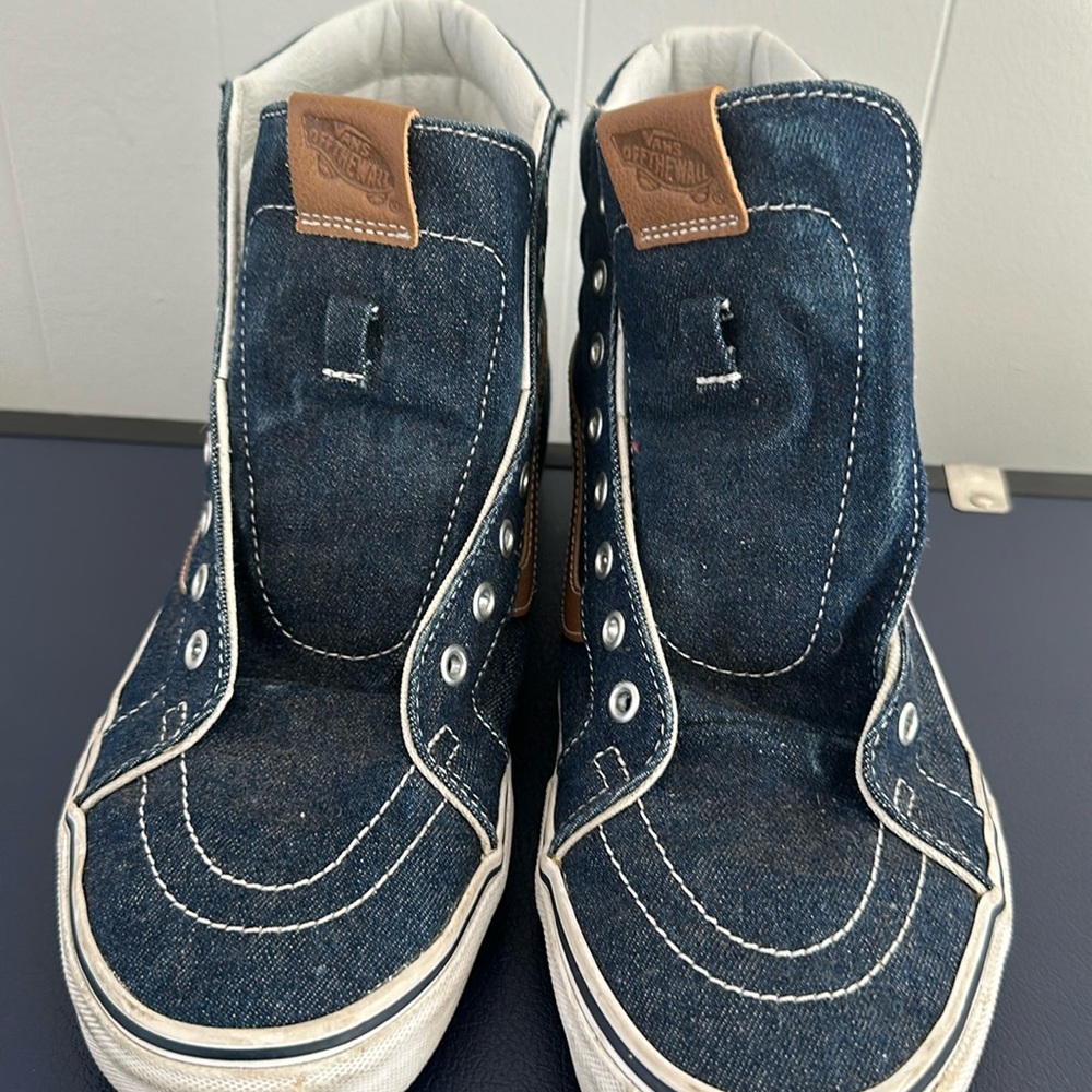 Laceless Men’s Vans Denim & Brown Faux Leather Shoes - Size 12